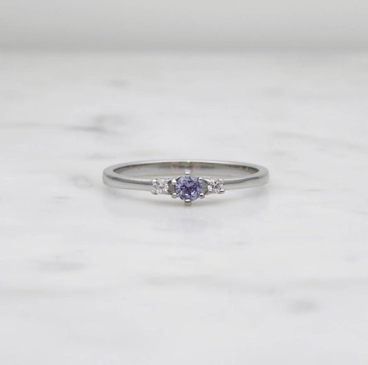 Natural Tanzanite and White Sapphire 3 stone Trilogy Ring in White Gold or Titanium  - engagement ring - handmade ring