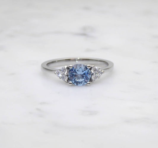 Natural Aquamarine & Man Made Diamond Simulant ring available in white gold or Titanium - engagement ring - wedding ring