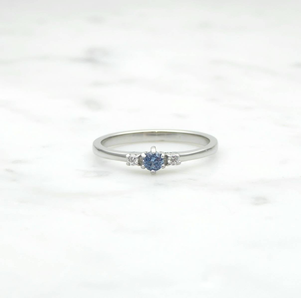 Natural Aquamarine and White Sapphire 3 stone Trilogy Ring in White Gold or Titanium  - engagement ring - handmade ring