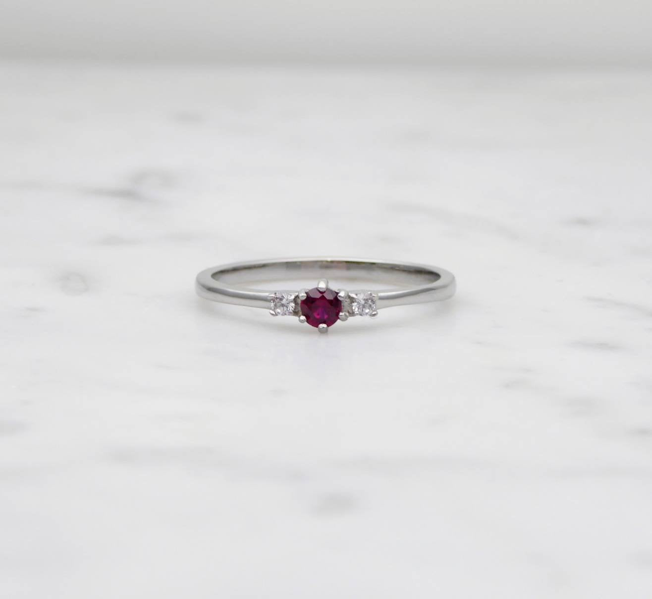 Natural Ruby and White Sapphire 3 stone Trilogy Ring in White Gold or Titanium  - engagement ring - handmade ring
