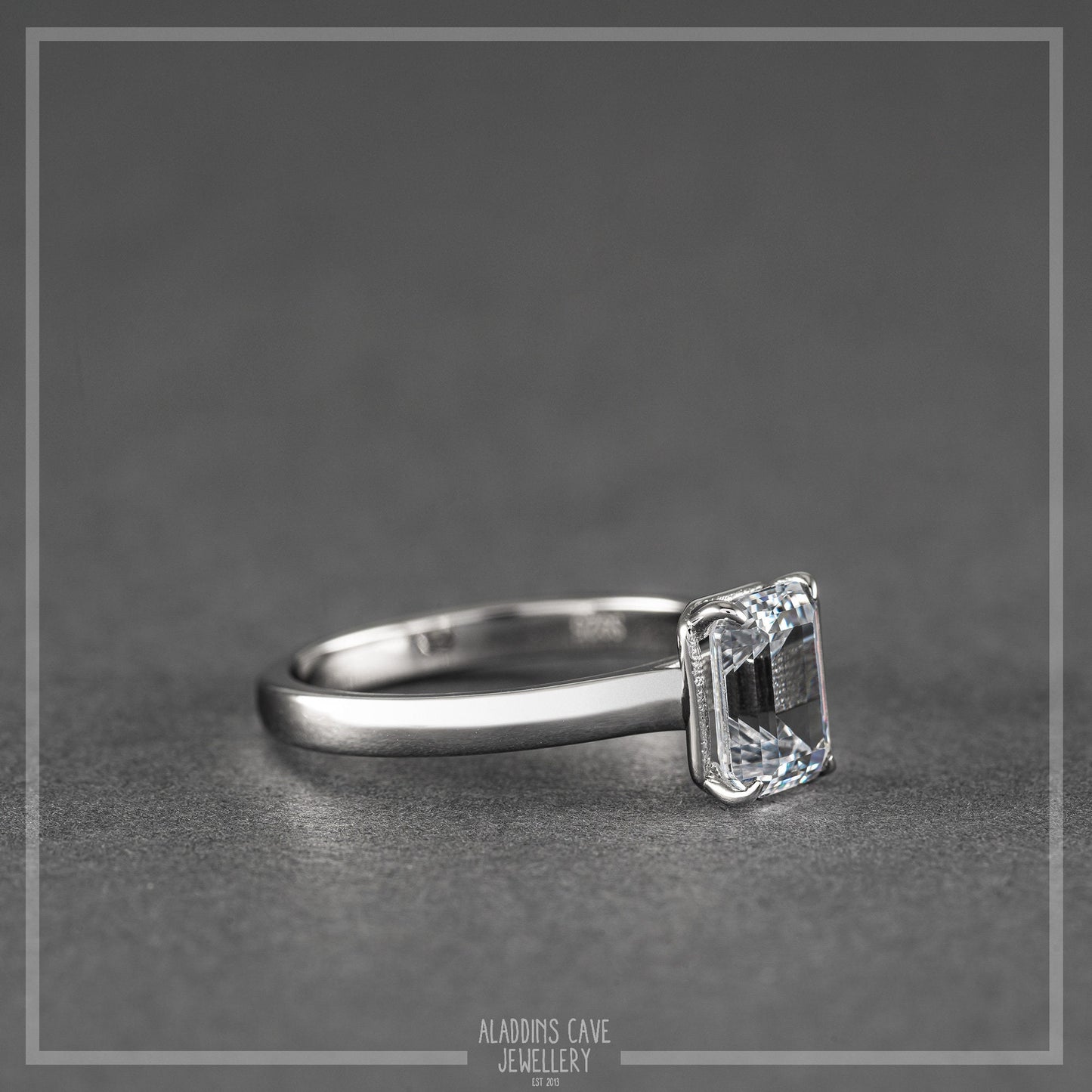 1.9ct Emerald cut man made diamond solitaire ring available in Sterling Silver or White Gold Filled - engagement ring