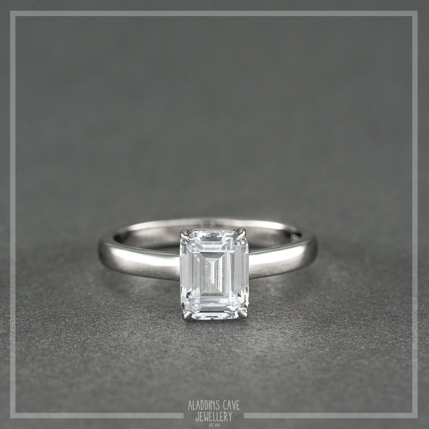 Wedding Set 1.9ct Emerald cut solitaire and half eternity simulated diamond ring available in Sterling Silver or White Gold Filled