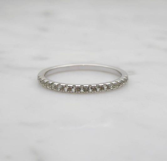 Natural Green Sapphire 1.8mm wide Half Eternity ring  in white gold or Silver - stacking ring - wedding band - handmade engagement ring