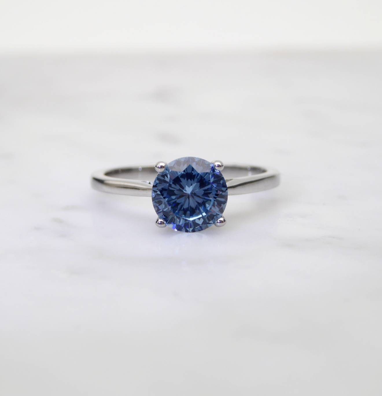Natural 1.5ct Blue Topaz solitaire ring in Titanium or White Gold - engagement ring - wedding ring - handmade ring