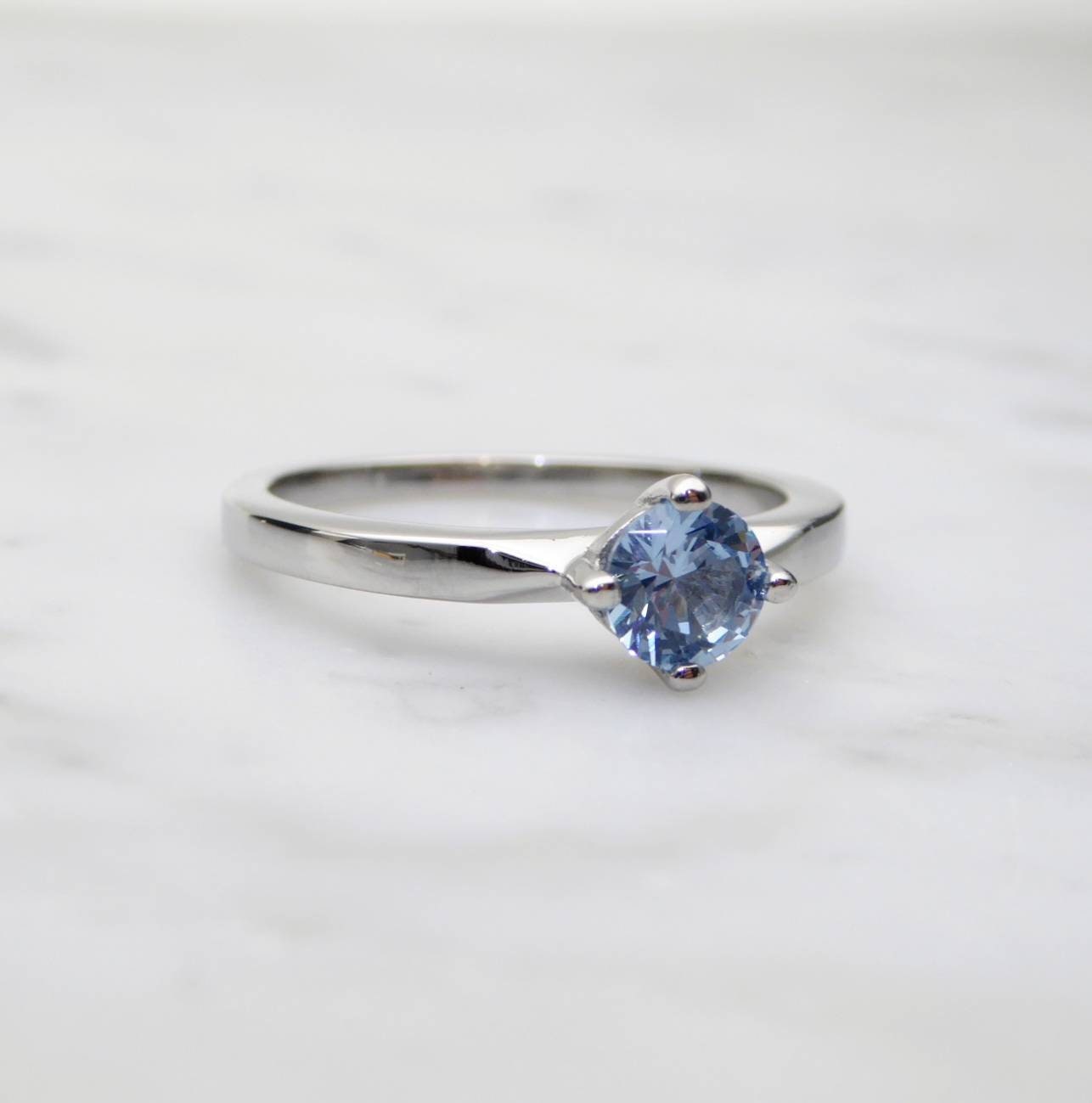 Natural Blue Topaz solitaire ring - available in titanium or white gold - engagement ring - wedding ring