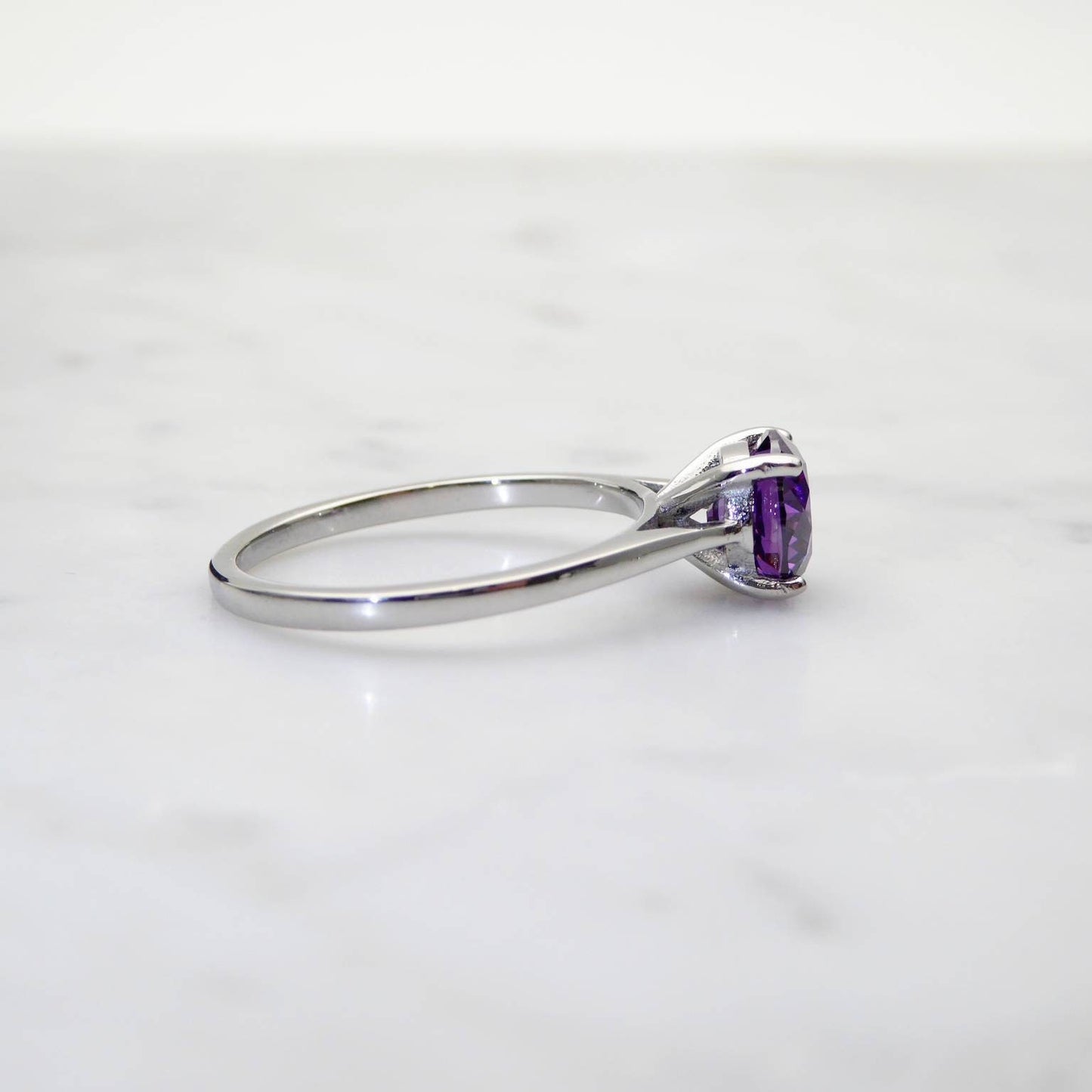 Natural 1.5ct Amethyst solitaire ring in Titanium or White Gold - engagement ring - wedding ring - handmade ring