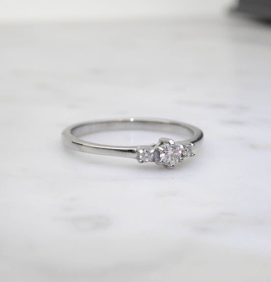 Genuine moissanite 3 stone Trilogy Ring in White Gold or Titanium  - engagement ring - handmade ring