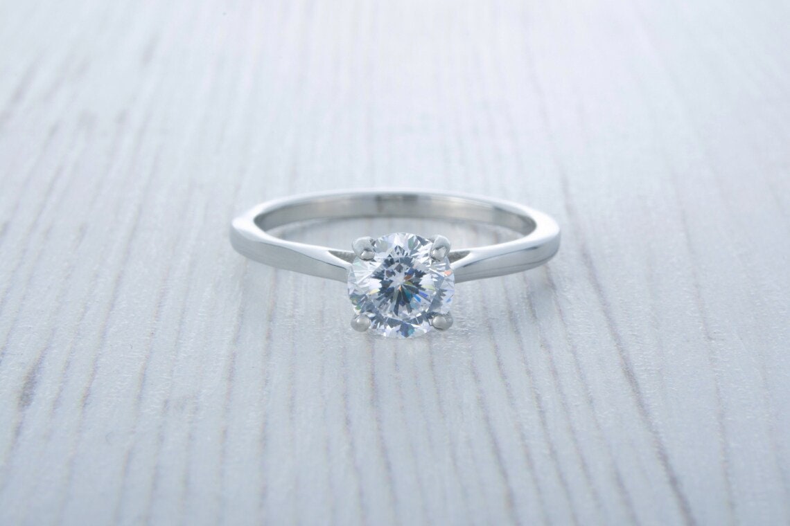 Wedding set! 1ct Genuine moissanite solitaire and matching eternity & Wedding ring in Titanium or White Gold