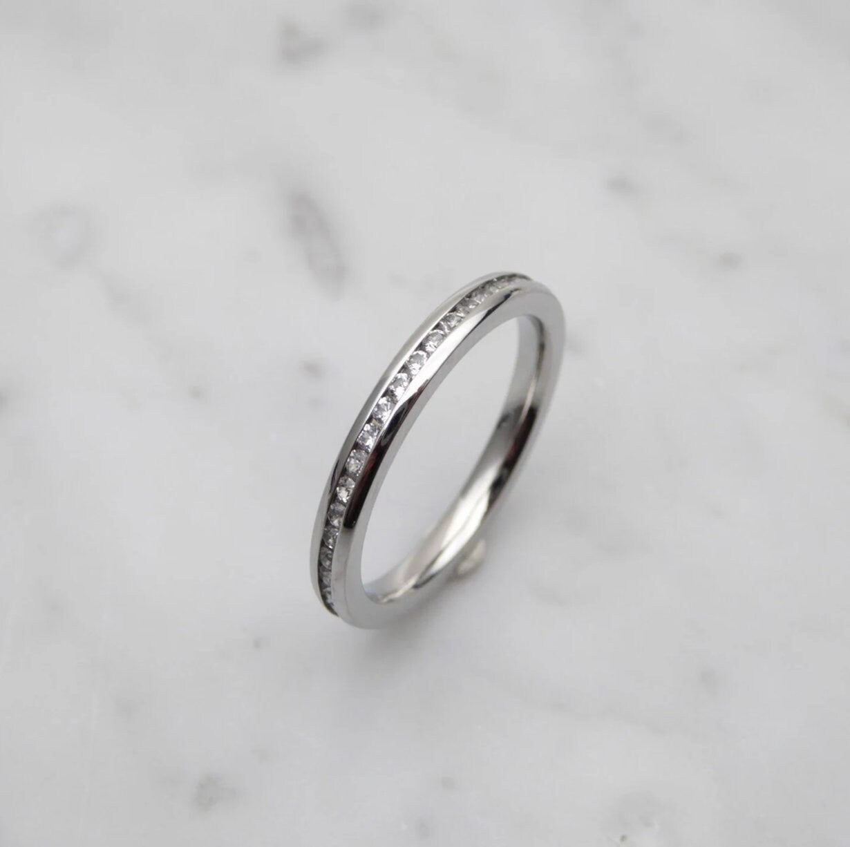 Genuine moissanite Bridal Ring Set in White Gold or Titanium  - engagement ring - handmade ring