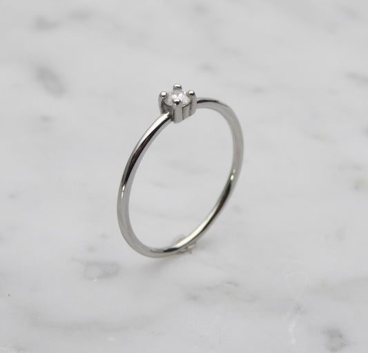Genuine moissanite petite solitaire ring in White Gold or Titanium - engagement ring - handmade ring