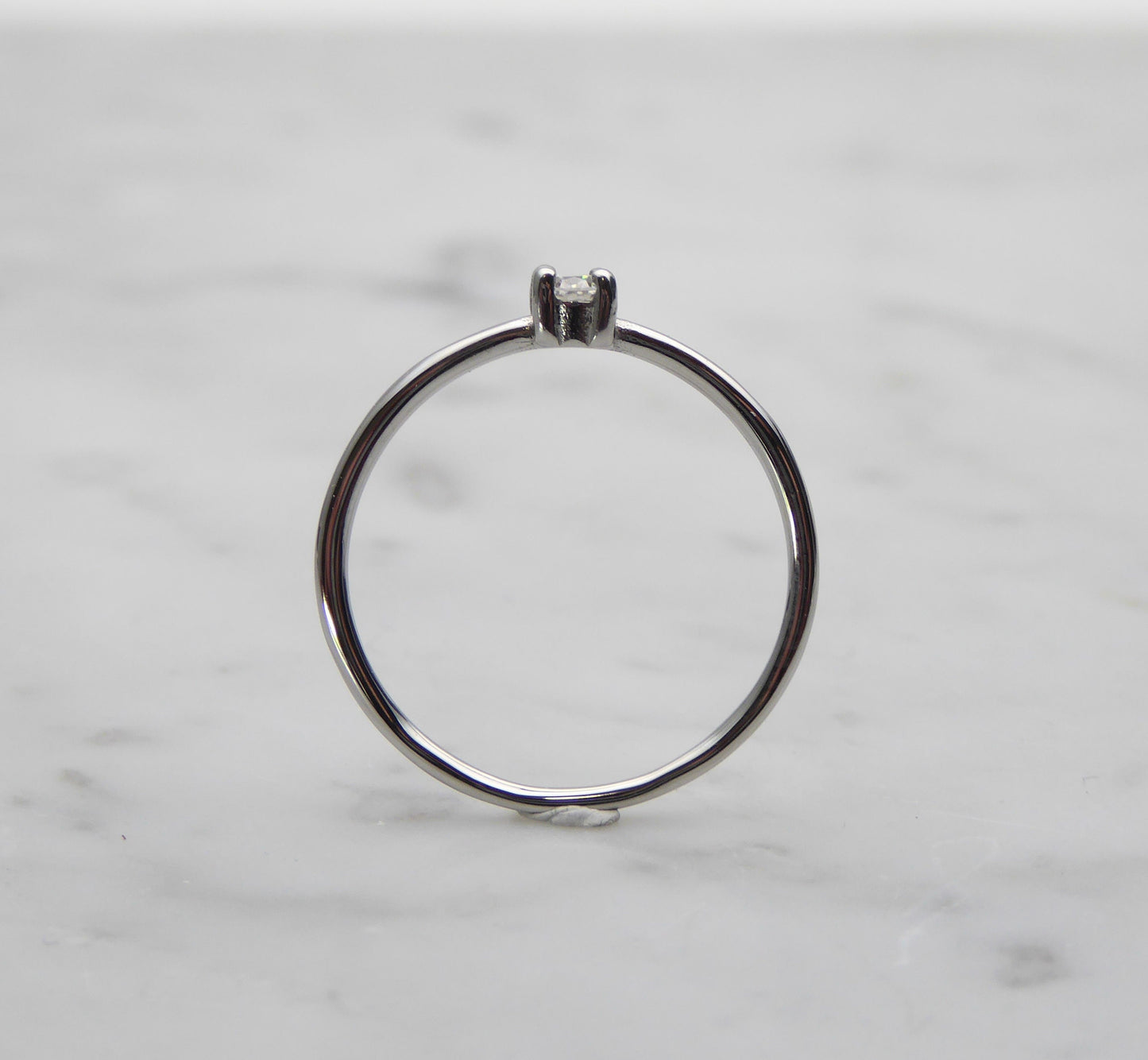 Genuine moissanite petite solitaire ring in White Gold or Titanium  - engagement ring - handmade ring