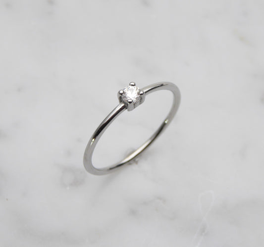 Genuine moissanite petite solitaire ring in White Gold or Titanium - engagement ring - handmade ring