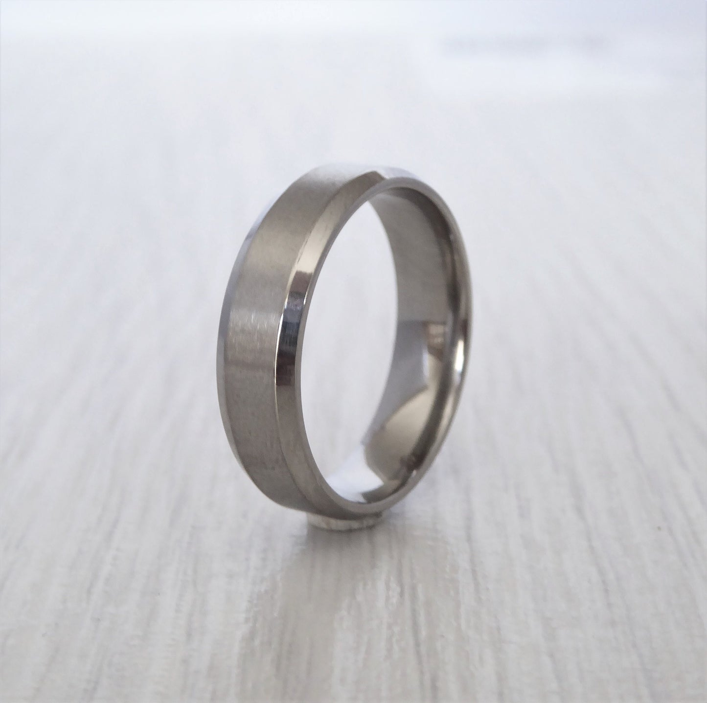 6mm Bevelled Edge Titanium Comfort Fit Mens / Womens Plain band Wedding Ring
