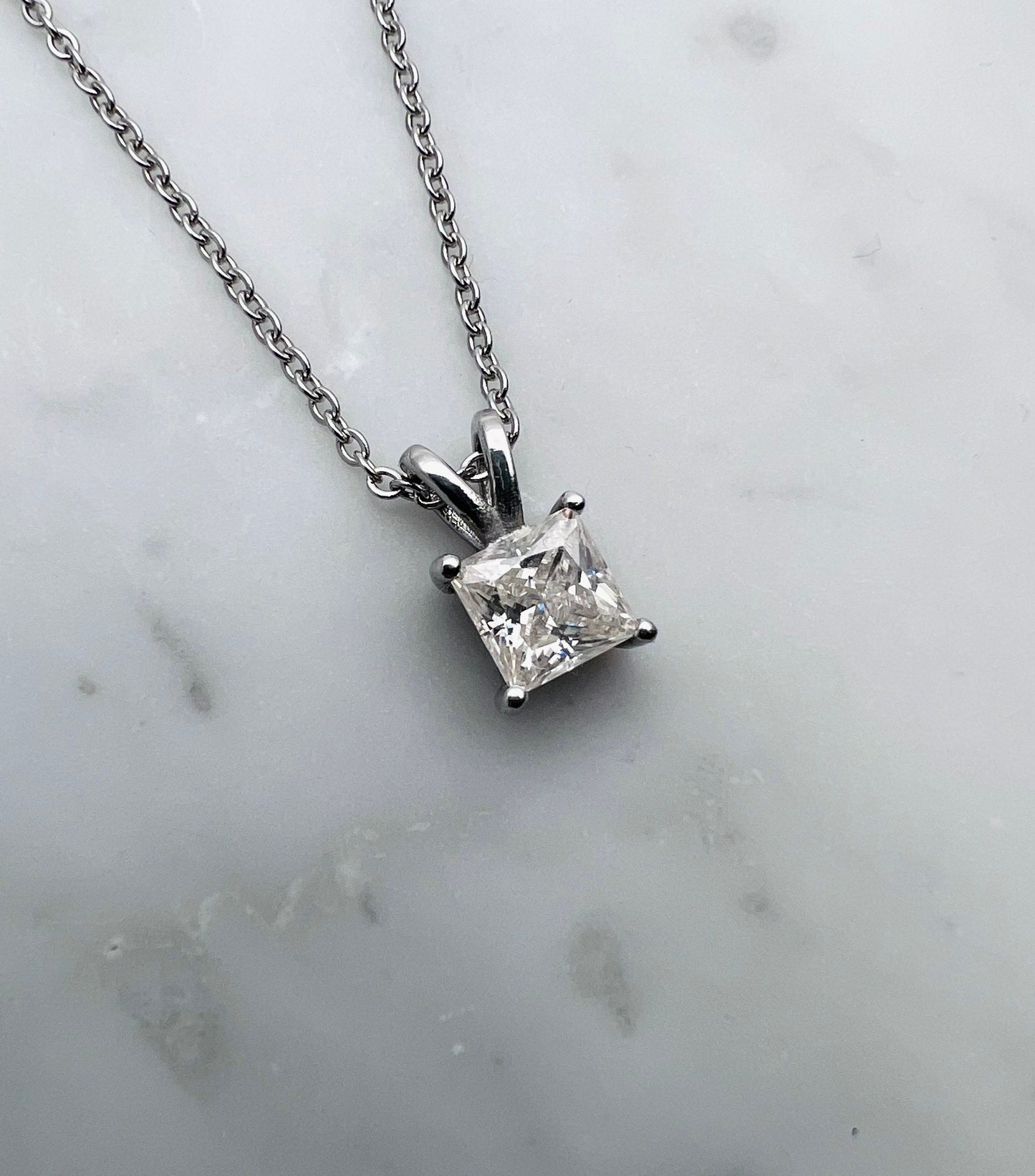 Genuine moissanite Princess cut titanium pendant necklace 5mm, 6mm, 7mm sizes and chain included