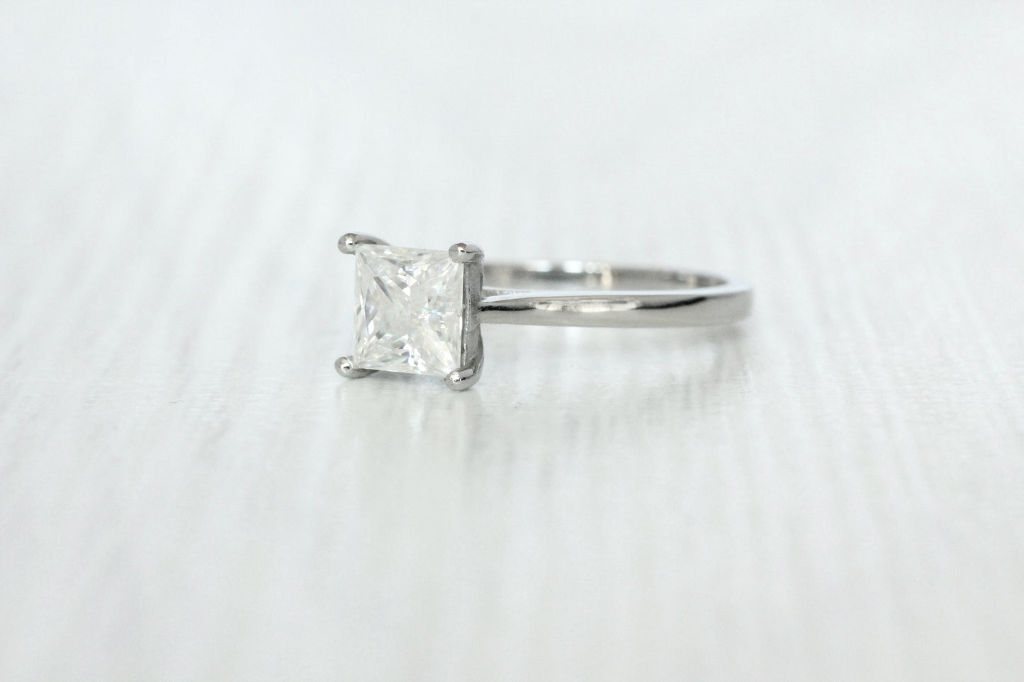 1ct Princess Cut Solitaire cathedral ring in Titanium or White Gold - Moissanite or Simulated diamond
