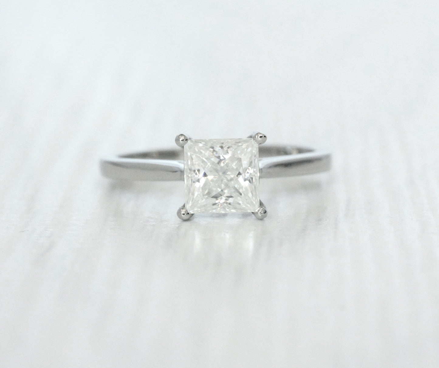 1ct Princess Cut Solitaire cathedral ring in Titanium or White Gold - Moissanite or Simulated diamond