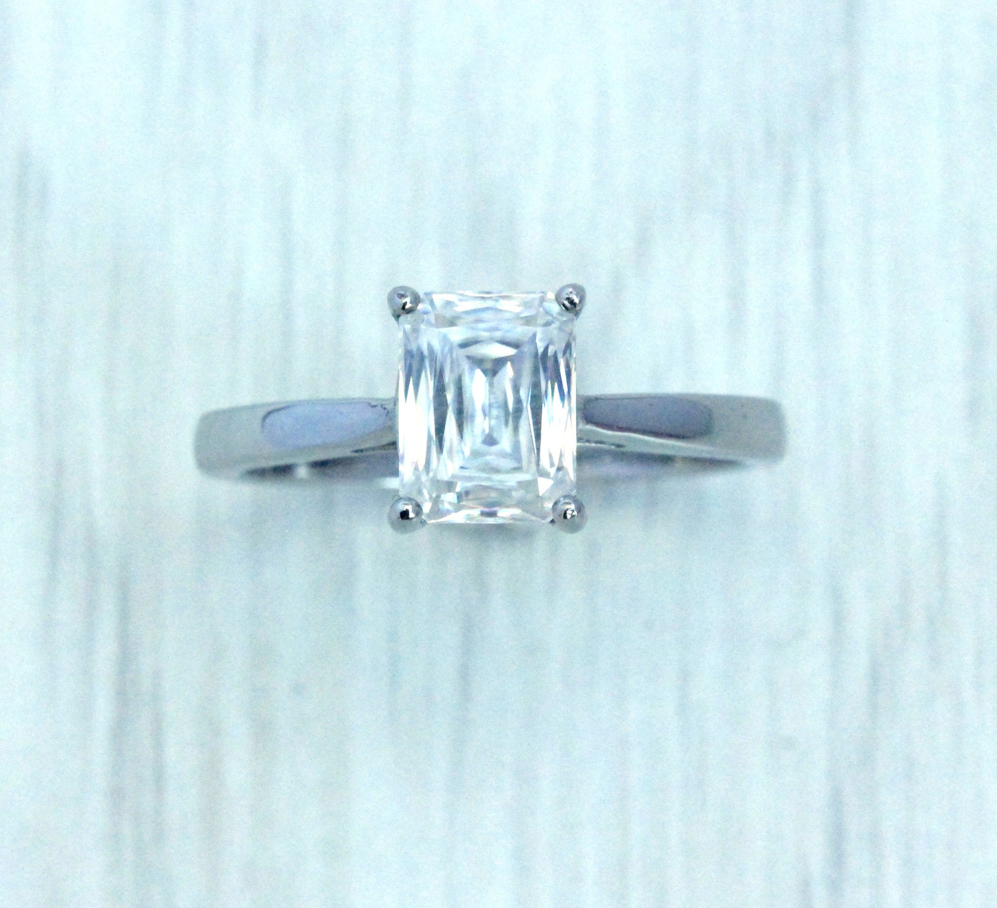 2ct Criss Cut Emerald Cut Moissanite Solitaire cathedral ring in Titanium or White Gold - Simulated diamond