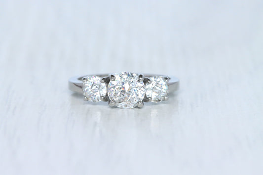 Genuine moissanite Jubilee Cut  3 stone Trilogy Ring in White Gold or Titanium