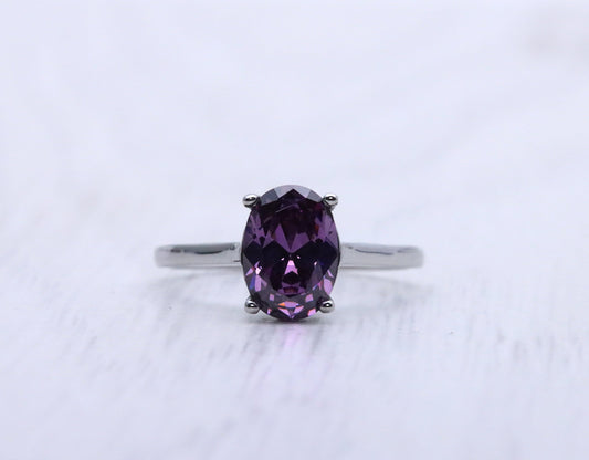 0.7 to 1.7ct oval Cut amethyst Solitaire cathedral in Titanium or White Gold
