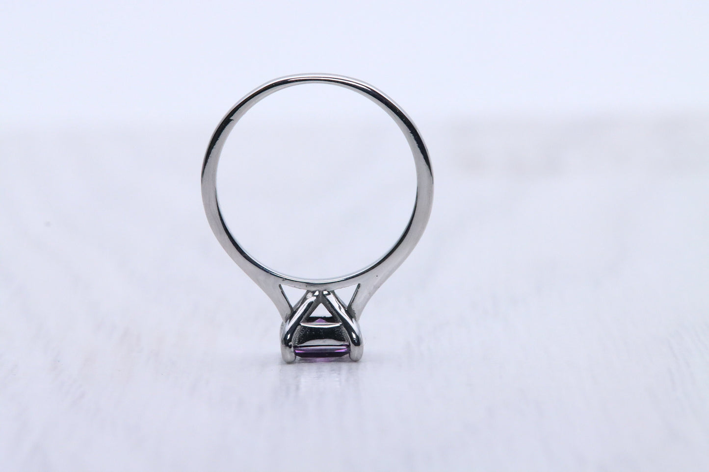 1ct Princess Cut natural Amethyst Solitaire cathedral ring in Titanium or White Gold