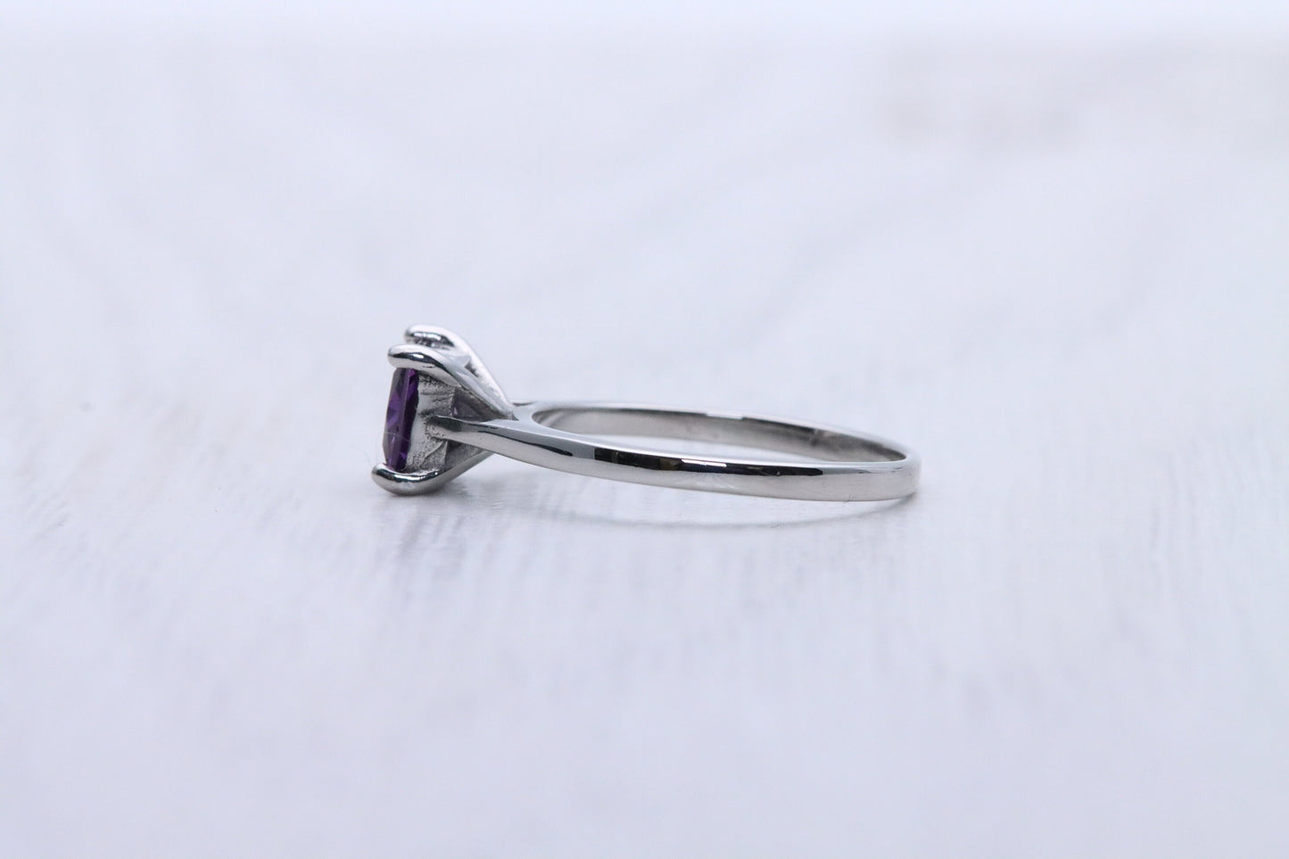 1ct Princess Cut natural Amethyst Solitaire cathedral ring in Titanium or White Gold