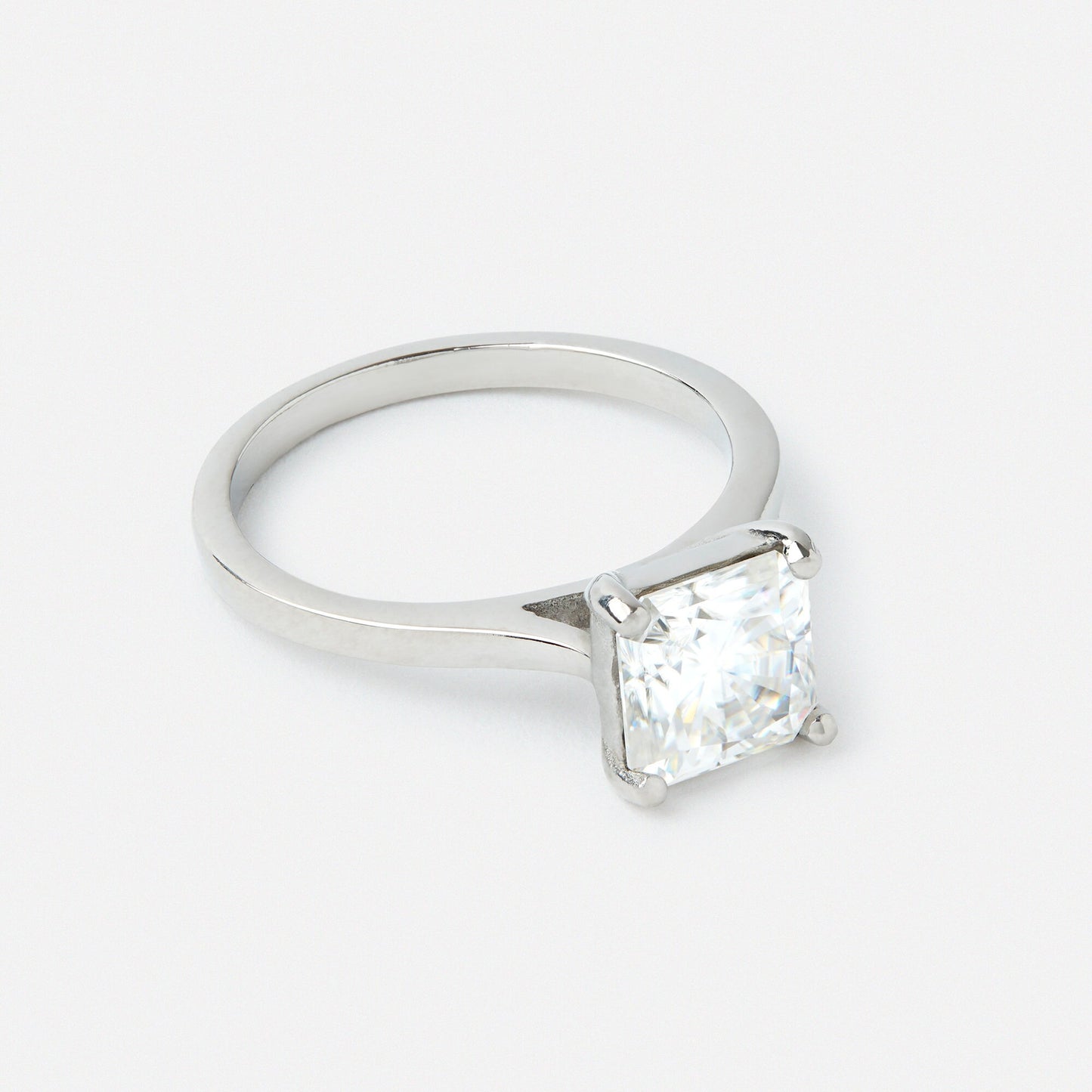 1.5ct Square Radiant Cut moissanite Solitaire cathedral ring in Titanium or White Gold