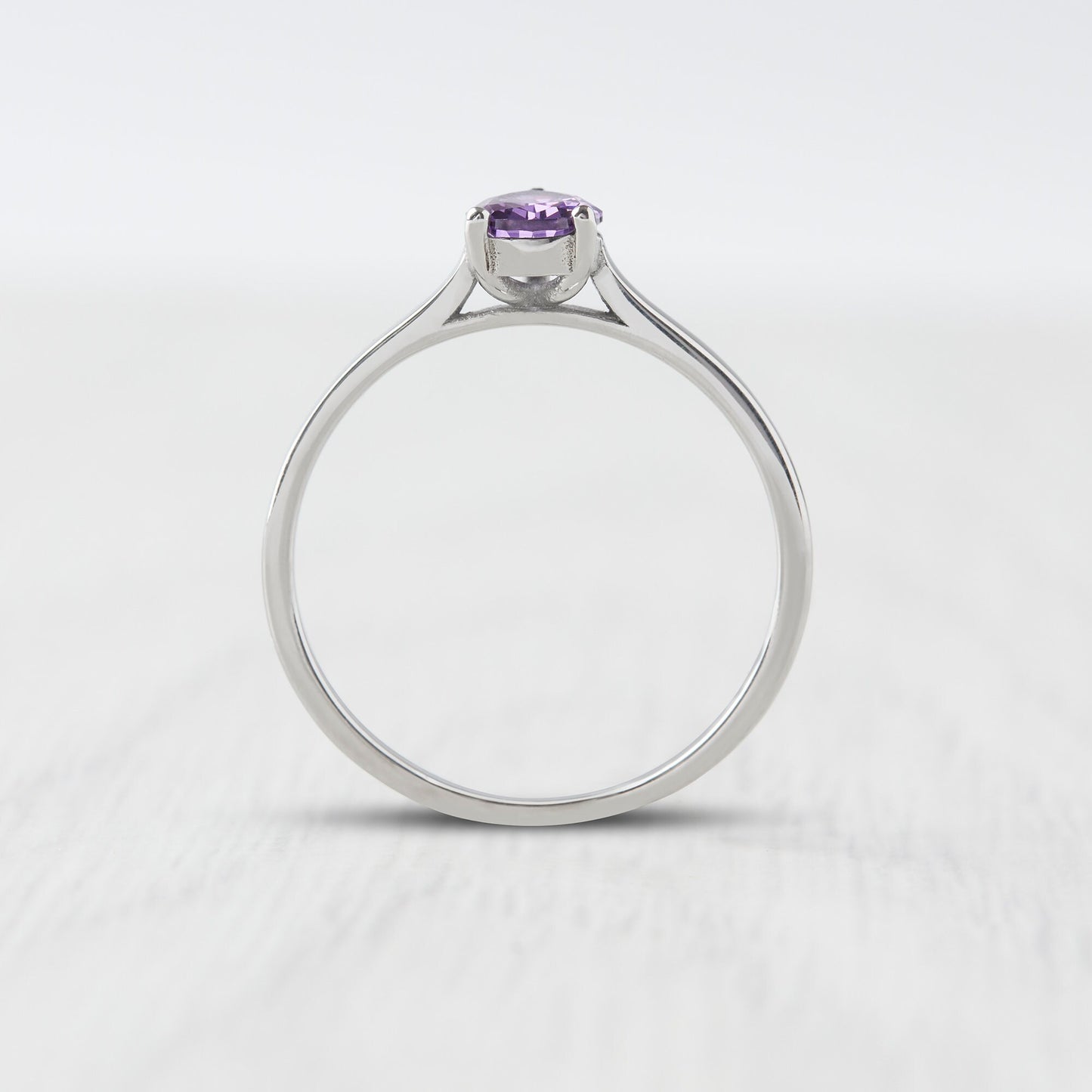 0.7ct Pear Cut Amethyst Solitaire cathedral ring in Titanium or White Gold