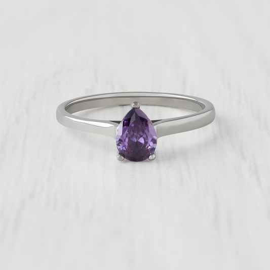 0.7ct Pear Cut Amethyst Solitaire cathedral ring in Titanium or White Gold