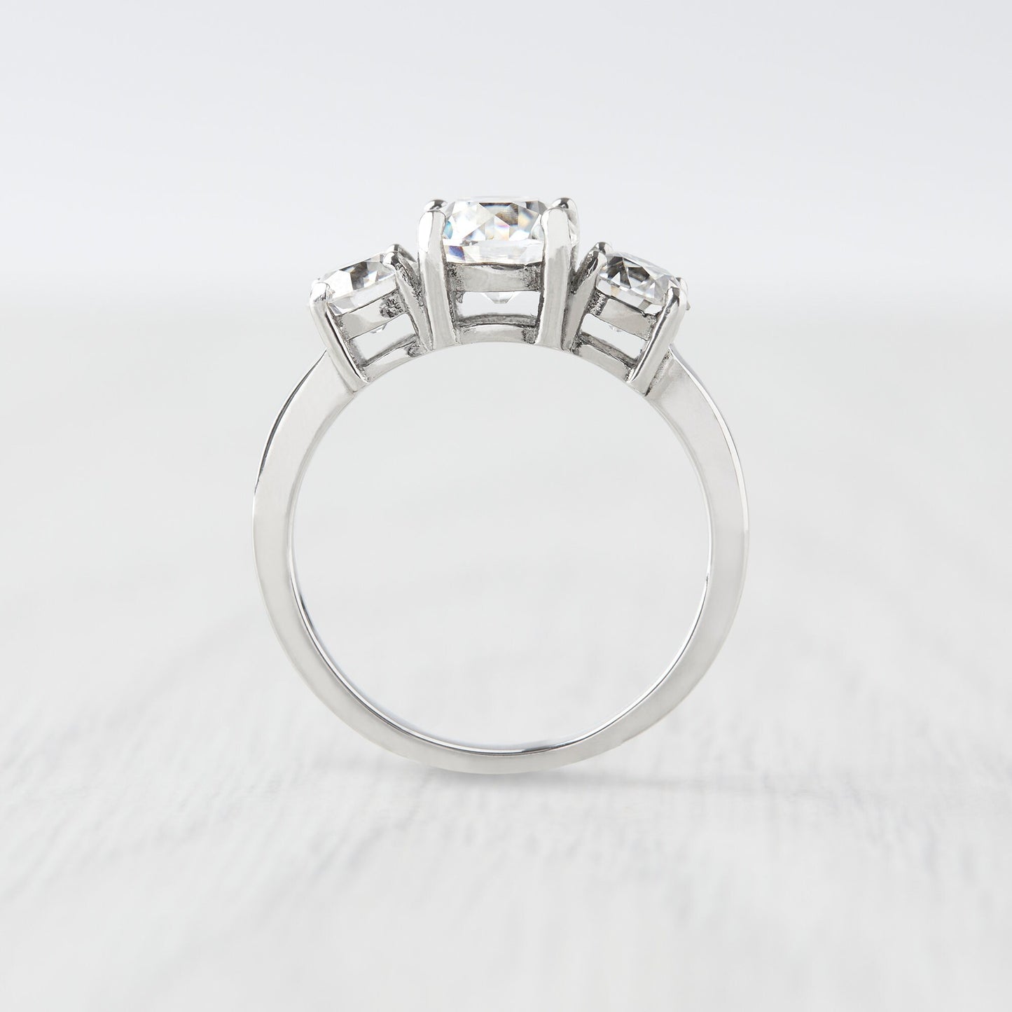 Genuine moissanite Old European Cut  3 stone Trilogy Ring in White Gold or Titanium  - engagement ring - handmade ring
