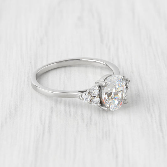 Crushed ICE CUT Genuine moissanite Oval Ice cut 3 stone engagement Ring in White Gold or Titanium  - engagement ring - handmade ring