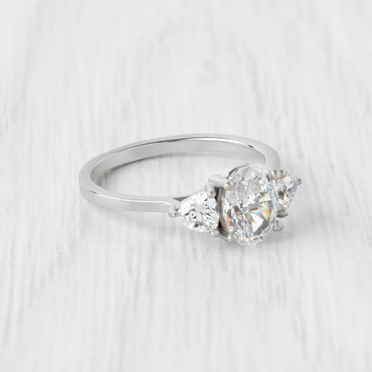CRUSHED ICE CUT Genuine moissanite Oval & trillion 3 stone Trilogy Ring in White Gold or Titanium  - engagement ring - handmade ring