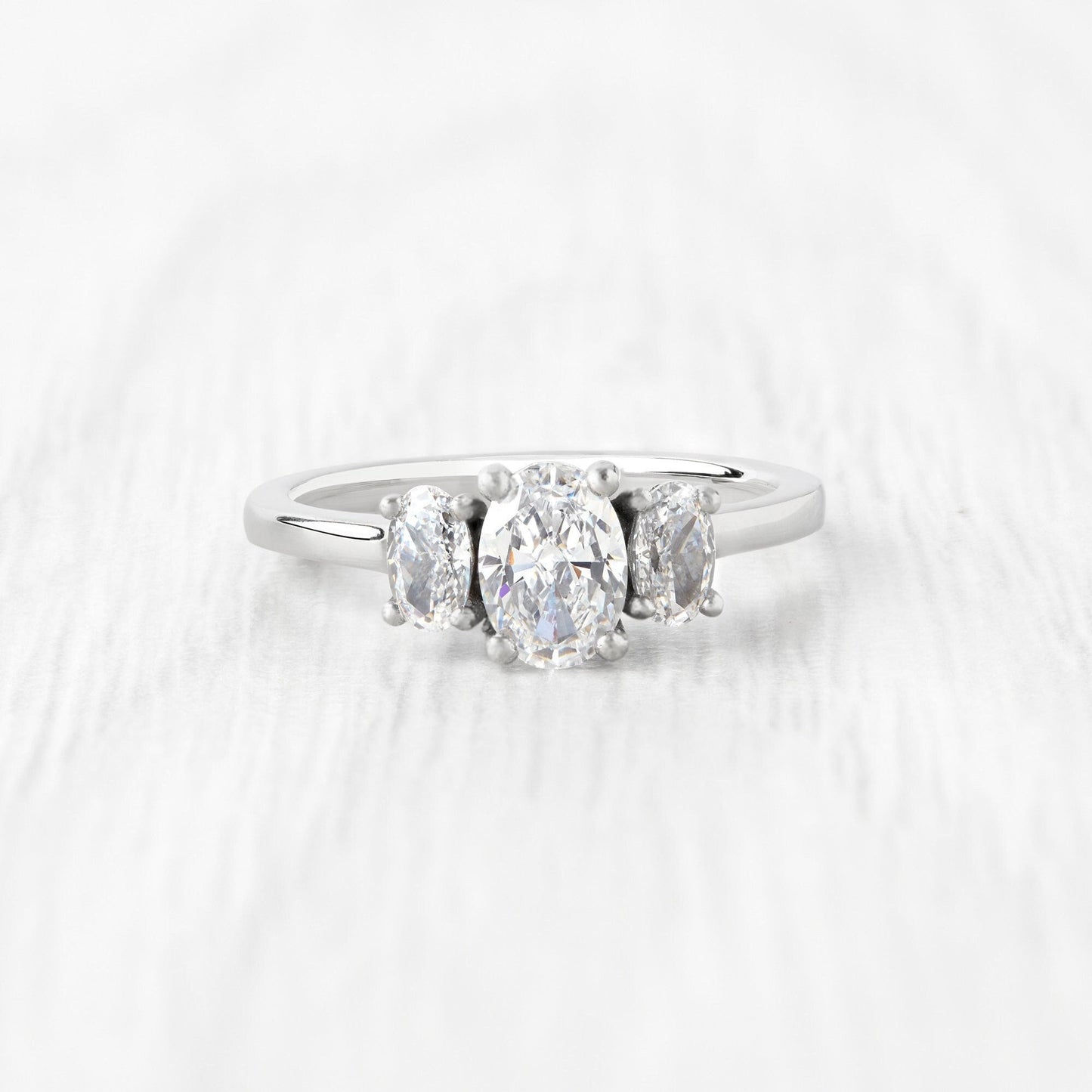 Crushed ICE CUT Genuine moissanite Oval Ice cut 3 stone Trilogy Ring in White Gold or Titanium  - engagement ring - handmade ring