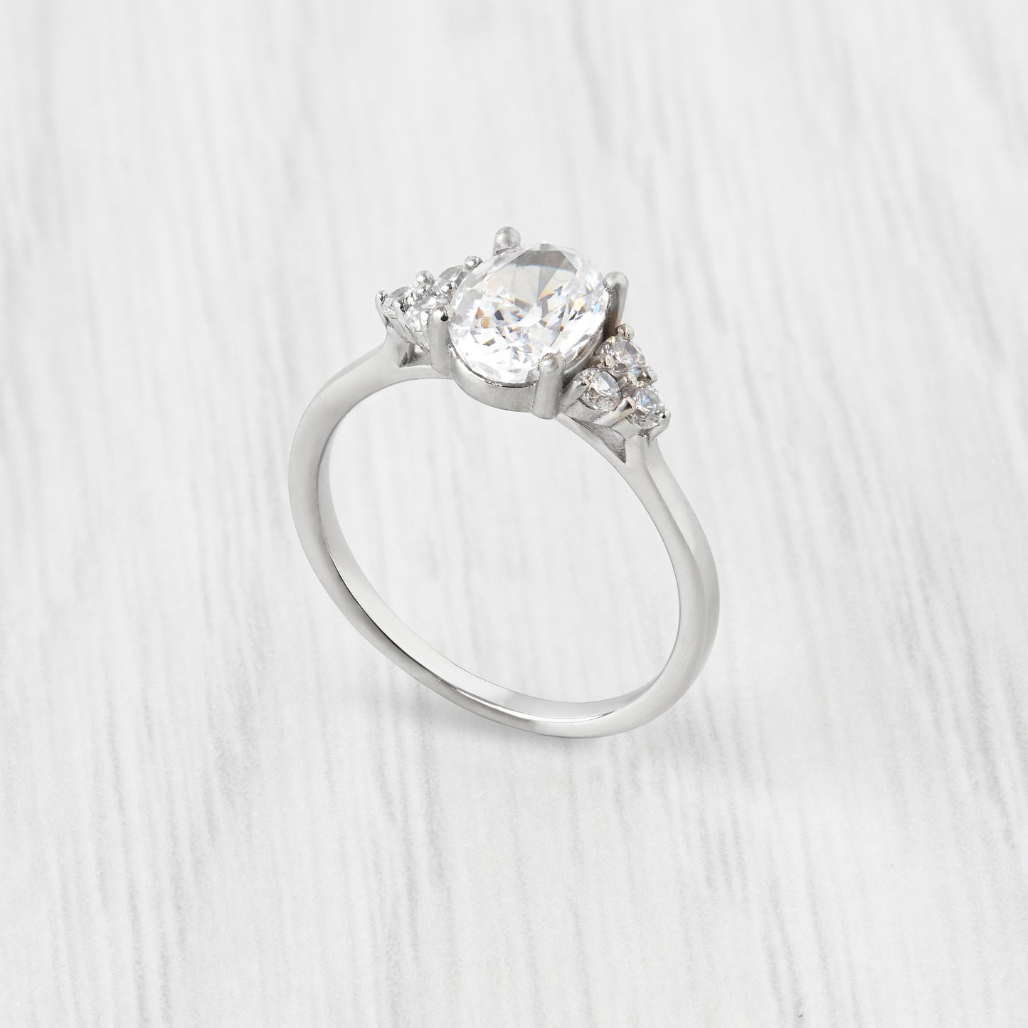 Crushed ICE CUT Genuine moissanite Oval Ice cut 3 stone engagement Ring in White Gold or Titanium  - engagement ring - handmade ring