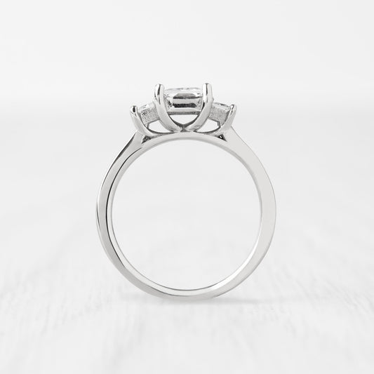 Princess cut Genuine moissanite 3 stone Trilogy Ring in White Gold or Titanium  - engagement ring - handmade ring