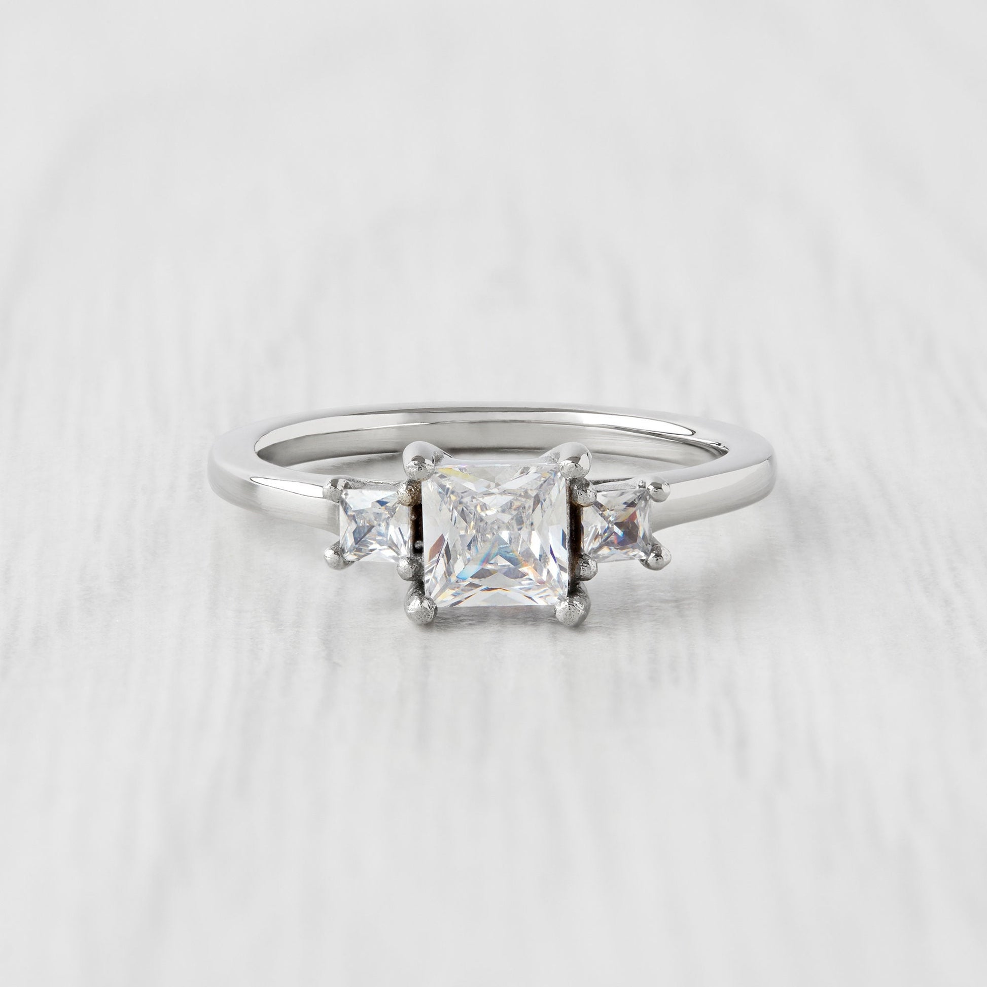 Princess cut Genuine moissanite 3 stone Trilogy Ring in White Gold or  Titanium - engagement ring - handmade ring