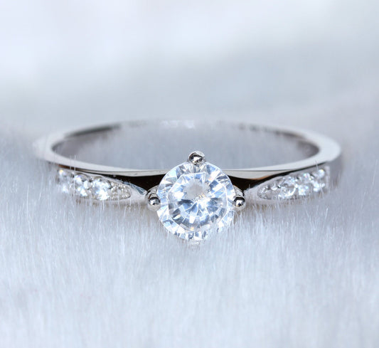 Natural white sapphire solitaire ring - Available in white gold or sterling silver - engagement ring - wedding ring