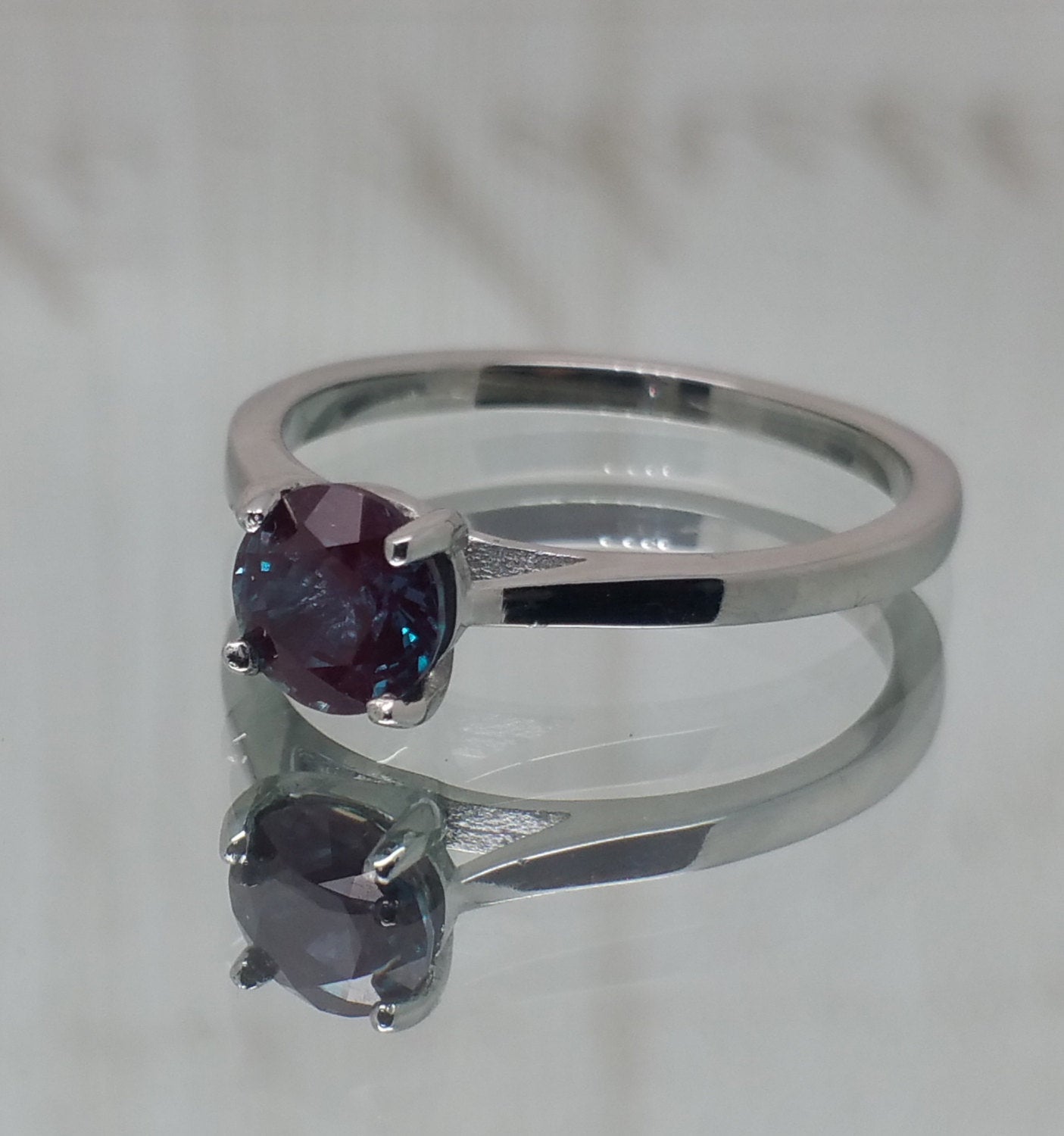 Natural 1ct Alexandrite solitaire ring in Titanium or White Gold - engagement ring - wedding ring - handmade ring