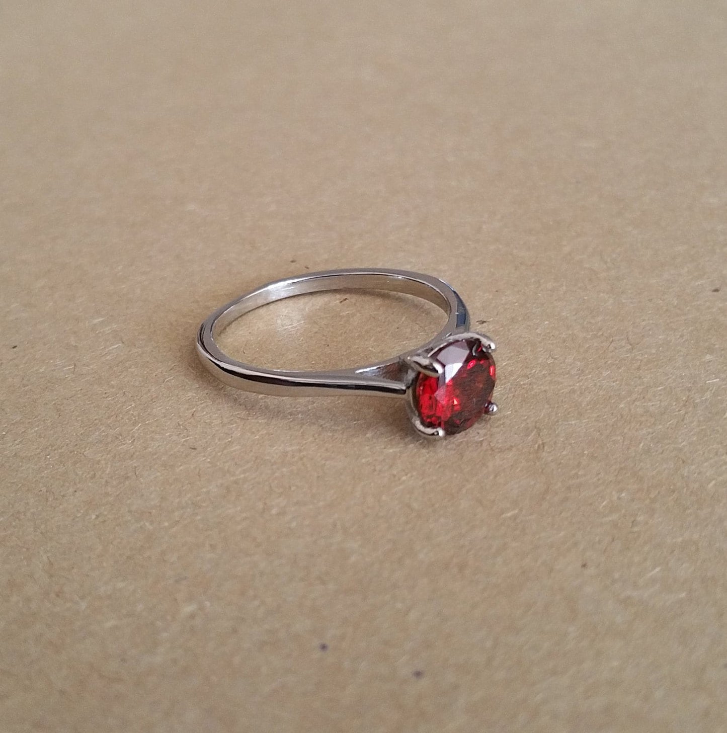 Genuine 1.5ct Garnet solitaire ring in Titanium or White Gold - engagement ring - wedding ring - handmade ring