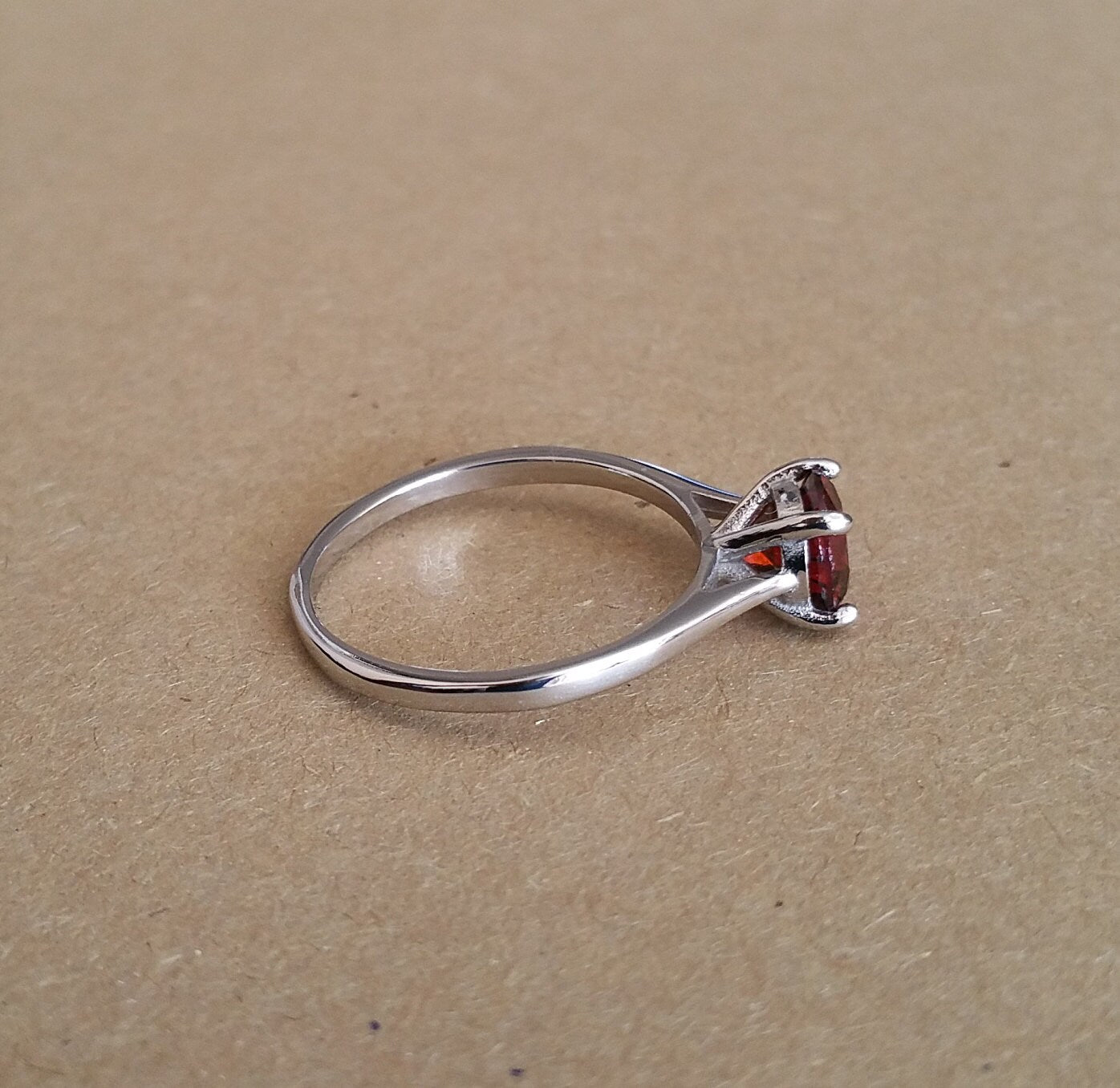 Genuine 1.5ct Garnet solitaire ring in Titanium or White Gold - engagement ring - wedding ring - handmade ring